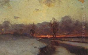 Verschneite Flusslandschaft by Charles-Francois Daubigny