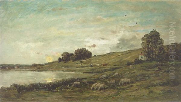 Troupeau De Moutons Au Bord De La Riviere - view 1