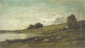 Troupeau De Moutons Au Bord De La Riviere by Charles-Francois Daubigny