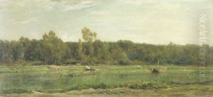 A River Landscape by Charles-Francois Daubigny