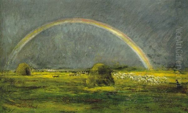 Sheep In A Landscape With A Rainbow Beyond - view 1