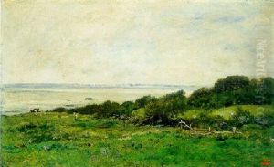 Paysanne Au Pre Des Graves Villerville by Charles-Francois Daubigny