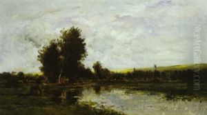 Paturage Au Bord De La Riviere by Charles-Francois Daubigny