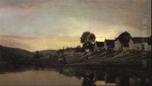 Un Village Pres De Bonnieres by Charles-Francois Daubigny