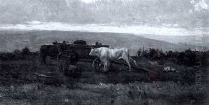 Figures And Oxen In A Landscape by Charles-Francois Daubigny