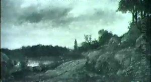 Flusslandschaft Unter Bewolktem Himmel by Charles-Francois Daubigny