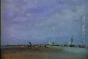 Les Ramasseurs De Coquillages, Trouville by Charles-Francois Daubigny