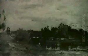 A River Landscape At Sunset by Charles-Francois Daubigny