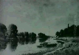 River Landscape With Boat by Charles-Francois Daubigny