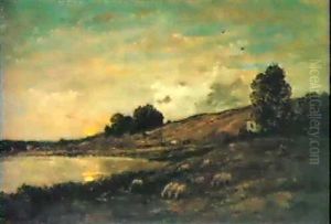 Troupeau De Moutons Au Bord Dela Riviere by Charles-Francois Daubigny