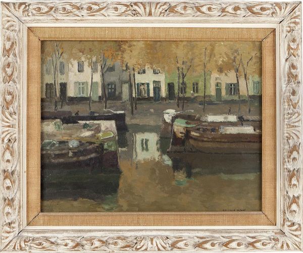 Barges Moored In A Canal - view 1