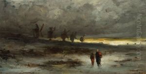 Walk Along The Coast At Sunset by Karl Pierre Daubigny