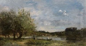 Paysage Fluvial Avec Un Pecheur Dans Sa Barque by Karl Pierre Daubigny