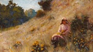 Madchen Auf Der Sommerwiese by Karl Pierre Daubigny