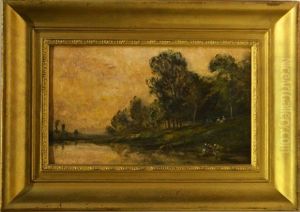 Lavandieres Au Bord De L'oise by Karl Pierre Daubigny