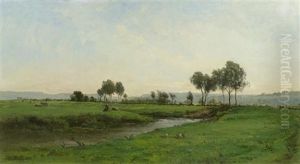 Grosse Flusslandschaft Mit Kuhen Und Gansen