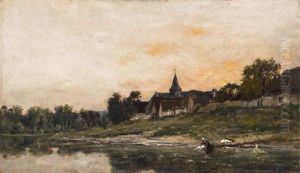 Wascherin Am Fluss by Karl Pierre Daubigny