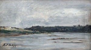 Promeneurs En Bord De Fleuve by Karl Pierre Daubigny