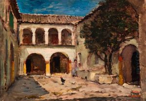 View Of A Courtyard by Karl Pierre Daubigny