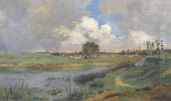 Flusslandschaft Mit Mutter Und Kind - view 1