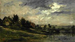 Maison Au Bord D'un Etang by Karl Pierre Daubigny