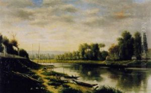 Flusslandscahft Mit Booten Flusslandscahft Mit Booten