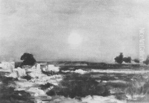 A Peaceful Landscape Bathed In Moonlight