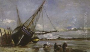 Gathering Shellfish At Low Tide by Karl Pierre Daubigny