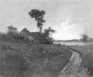 La Chaumiere Au Bord Du Fleuve by Karl Pierre Daubigny