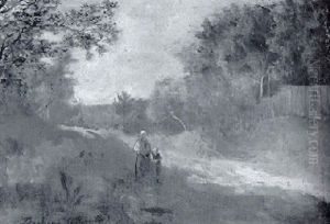 Country Landscape With Mother And Daughter by Karl Pierre Daubigny