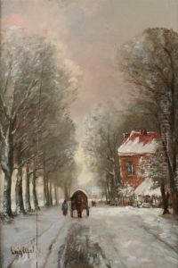 Winter Scene With Horse Drawn Carriage by Louis Apol