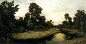 Le Repos Du Chasseur Au Bord De La Riviere by Karl Pierre Daubigny