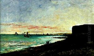 Pecheurs Sur La Plage Aux Environs De Villerville