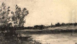Barque Sur Le Bord De La Riviere by Karl Pierre Daubigny
