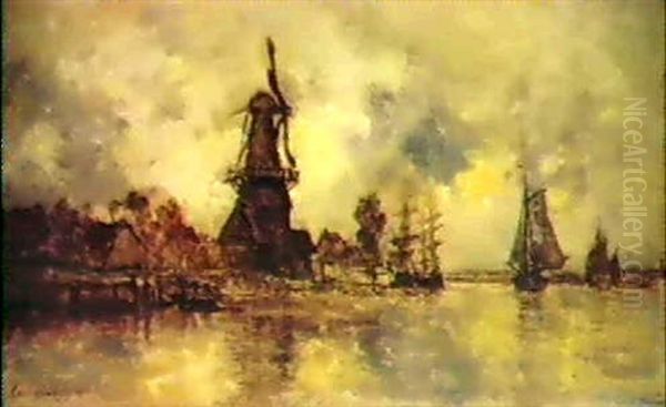Voiliers Et Moulin En Hollande, 1885 - view 1