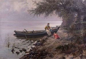 Sommerliche Bootspartie Mit Spielendem Kind An Einem Berliner See by Georg Daubner