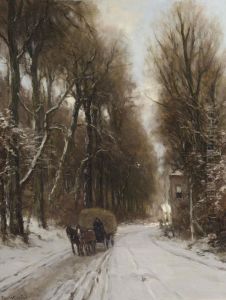 Horse And Carriage On A Track In Winter by Louis Apol