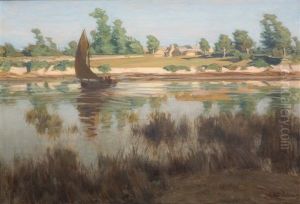Sailing On The River Odet In Brittany, France by Andre Eugene Dauchez
