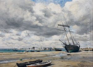 Barques Et Bateaux A Sec Dans Une Ville De Bretagne by Andre Eugene Dauchez