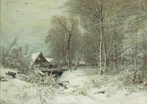 A Cottage In A Snowy Landscape by Louis Apol
