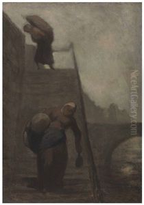 Les Laveuses Du Quai D'anjou (les Blanchisseuses-les Laveuses Sur L'escalier) by Honore Daumier