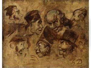 Sieben Karikaturkopfe by Honore Daumier