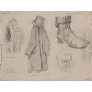 Etudes : Habits, Autoportrait by Honore Daumier