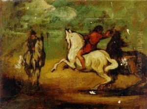 Deux Cavaliers Avec Chevaux by Honore Daumier