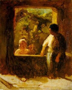 Femme Et Enfant Pres De La Fenetre by Honore Daumier