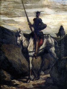 Don Quixote Et Sancho Se Rendant Aux Noces De Gamaches by Honore Daumier