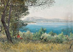 Lesende Frau In Den Hugeln Oberhalb Der Cote D' Azur by Eugene Baptiste Emile Dauphin