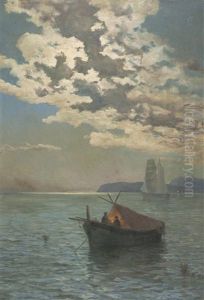 Pecheurs La Nuit by Eugene Baptiste Emile Dauphin