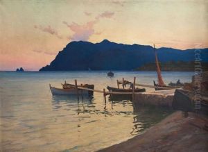 Coucher De Soleil Sur Le Cap Sicie by Eugene Baptiste Emile Dauphin