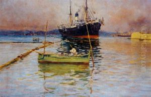 Barques De Peche Et Cargo Dans La Rade
